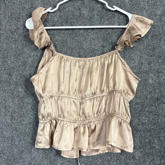 Forever 21 Top Blouse Womens L Champaigne Peasant Cosplay Medieval Glam - Picture 2 of 8